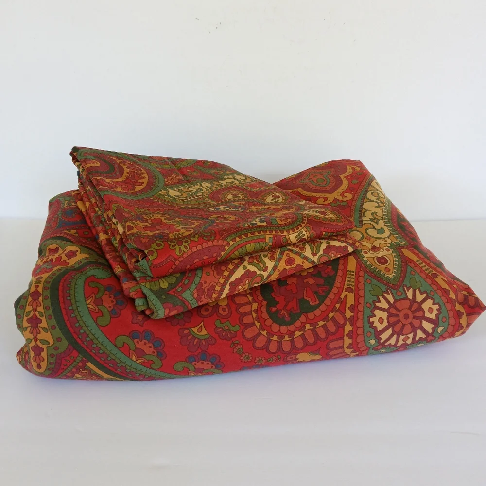 Pottery Barn Mira Rich Red Paisley Full/Queen Duvet + 2 Euro Shams